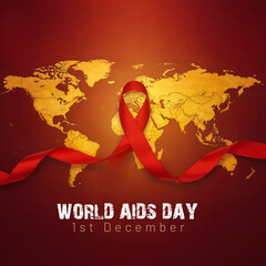 World AIDS Day Awareness Red Ribbon on World Map