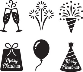 Christmas Party Silhouette Icon Set Vector Design