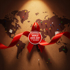 World AIDS Day Commemoration Ribbon and World Map
