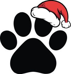Christmas Pet Paw Silhouette Vector with Santa Hat