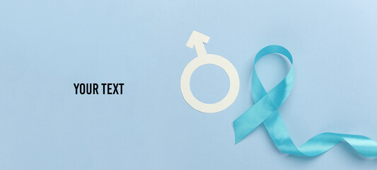 Blue ribbon symbolizing support of men and gender symbol. Blue november prostate cancer awareness...