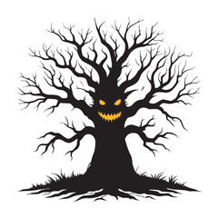 Scary Evil Halloween Tree with Spooky Face Illustration