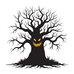 Scary Evil Halloween Tree with Spooky Face Illustration