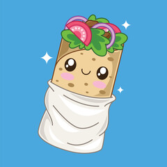 Kawaii Foil Wrapped Burrito Cartoon Illustration