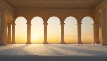 Grand Neoclassical Building Framed By Tall Columns At Sunset