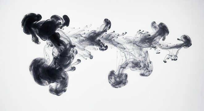 Dark liquid plumes diffuse and swirl in a light background forming intricate organic patterns with flowing tendrils