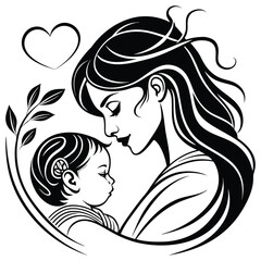 Mother and Baby Love Symbol Vector Illustration 