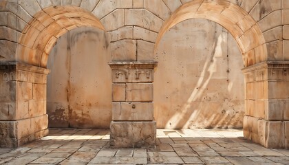 Architectural Scene Featuring Stone Arches And Textured Tiles