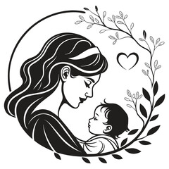 Stylized Mommy and Infant Portrait Tattoo Clipart 