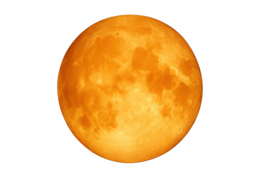 Orange full moon glowing with dark surface texture