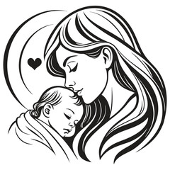 Elegant Wreath Frame Mother's Day Silhouette 