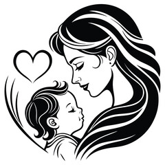 Emotional Family Bond Black Ink Style Drawing 