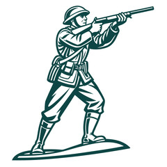 Line art of a World War soldier aiming a rifle, a souvenir and iconic symbol in illustration