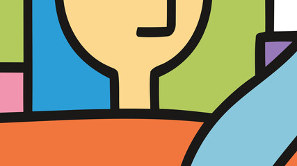 Vibrant Abstract Illustration with Stylized Human Form and Bold Geometric Shapes