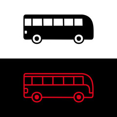 Shuttle bus sign vector illustration. Red and black public transport icons on black and white backgrounds.