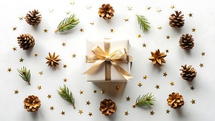 Minimal Christmas Composition with Single White Gift