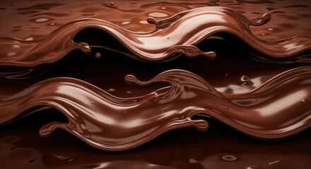 Viscous dark brown liquid forms dynamic waves and splashes creating a glossy undulating surface with scattered droplets