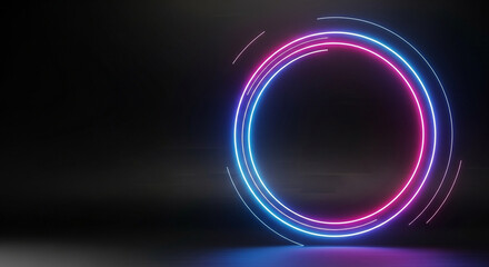 Obraz premium Abstract neon circle background glowing light effect for futuristic technology concept design element