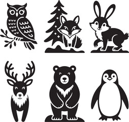 Christmas Winter Animal Silhouette Icon Set Vector Design