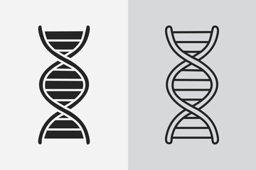 DNA outline and solid icon vector illustration. Linear black and white version of double helix genome.