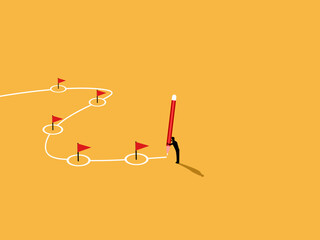 Businessman using pencil to draw progress line of project, tracking success