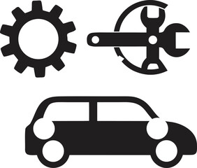 Car repair and maintenance icons featuring gears wrench and vehicle