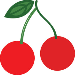Two bright red cherries with green stems a simple fruit illustration