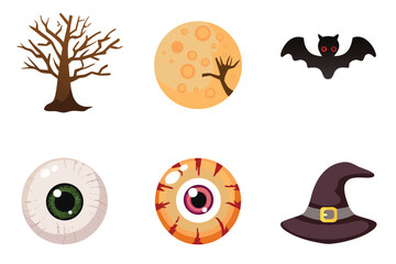 A spooky halloween collection featuring a bat tree and eerie eyes