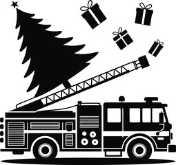 vector fire  Christmas truck, shilhutee vector 