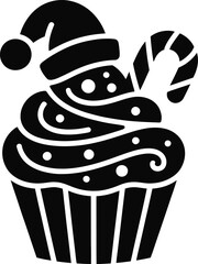 cupcake with chocolate icing , Christmas shilhutee vector