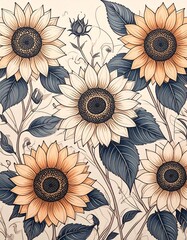 Sunflower Line Art Pattern