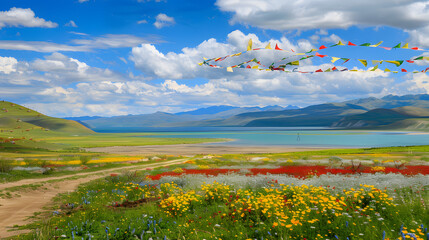 ColorfulMeadowByMountainLake