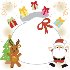 Christmas Frame with Santa Claus, Reindeer, and Gift Boxes (Copy Space)