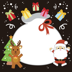 Christmas Frame with Santa Claus, Reindeer, and Gift Boxes (Copy Space)