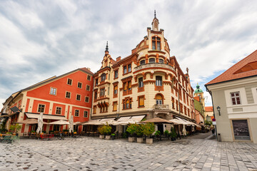 Picturesque buildings on the main beach of the city of Maribor, Slovenia.