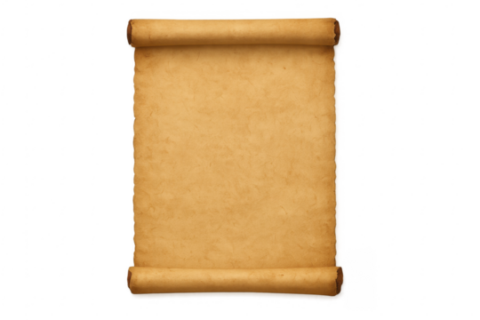 Old blank parchment scroll paper with transparent background
