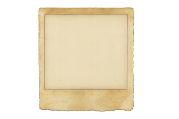 Vintage aged paper frame with blank space for adding content and torn edges, having a transparent background