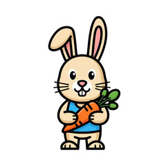 Obraz premium Adorable cartoon rabbit holding a fresh, vibrant carrot, perfect for children's books and animal-themed designs
