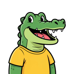Obraz premium A cartoon alligator wearing a yellow t-shirt, a cheerful reptile with an open mouth and a friendly expression, perfect for educational content or playful branding