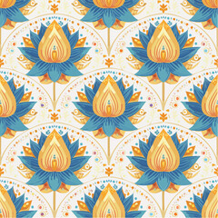 A seamless Egyptian lotus flower pattern with symbolic petals. Ideal for textiles, packaging, and elegant cultural surfaces.