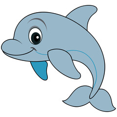 Obraz premium Smiling cartoon dolphin swimming on white background illustration