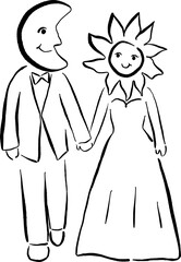 Bride and Groom, Whimsical Wedding illustration