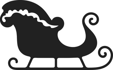 Black santa sleigh illustration with swirling details on transparent background silhouette