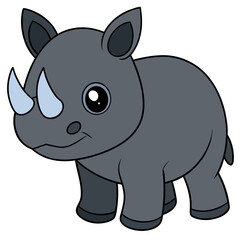 Cute cartoon rhino illustration on white background profile view