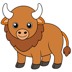 Cartoon Yak Illustration with Outlines and Light Brown Color
