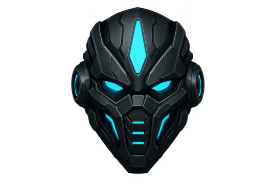 Cybernetic mask design with glowing blue elements