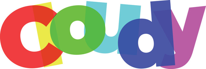 Cloudy word lettering in playful overlapping transparent colorful alphabet font
