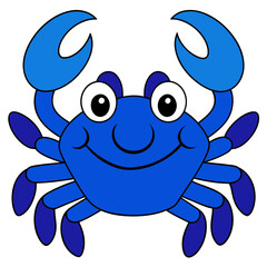 Cheerful blue crab cartoon illustration with smiling face
