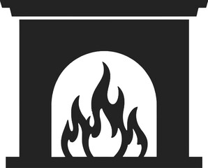 Simple black fireplace icon with burning flames on transparent background silhouette
