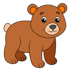 Cartoon brown bear illustration with friendly expression isolated on white